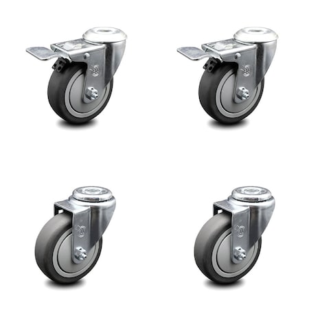 Service Caster 4 Inch Thermoplastic Rubber Swivel Bolt Hole Caster Set with 2 Total Lock Brake SCC-BHTTL20S414-TPRB-2-S-2